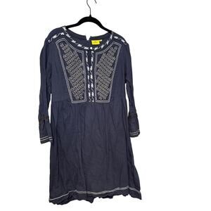 Roberta Roller Rabbit 100% Navy Blue Embroidered Tunic Blouse Mini Dress Size XS